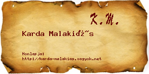 Karda Malakiás névjegykártya